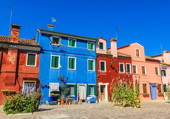 Beautiful and colourful houses and buildings on Burano island, Venice, Italy.