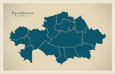 Modern Map - Kazakhstan with provinces KZ