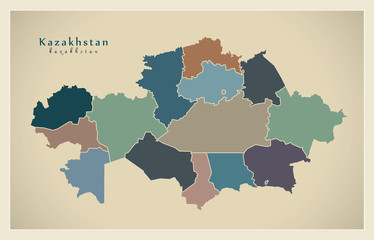 Modern Map - Kazakhstan with provinces colored KZ