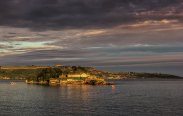 Sunset over Plymouth in UK.