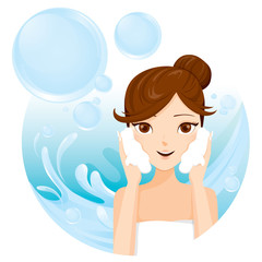 Young woman washing face with foam, facial, beauty, cosmetic, makeup, health, lifestyle