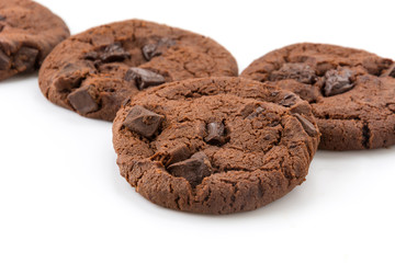 soft dark chocolate brownie cookies on white