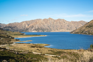 Fototapeta premium Lake Hawea in the evening, Central Otago, South Island New Zealand