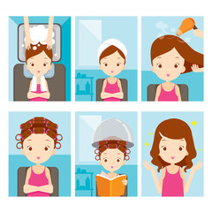 Girl relaxing in hair salon, hairdressing, beauty, hairdo, lifestyle, concept