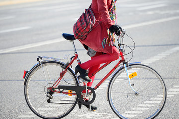 Red woman and dito bike