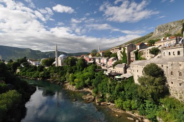 Fototapeta na wymiar Panorama of Mostar and Neretva river