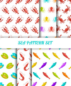 Sea seamless pattern set