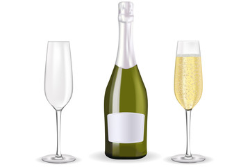 Bottle of champagne with glasses.