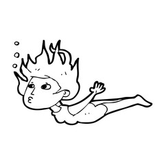 cartoon woman swimming underwater