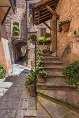 Fototapeta na wymiar Streets and stairs in a beautiful colored town in central Italy