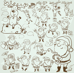 Hand drawn Christmas characters and elements
