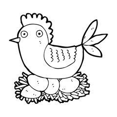 cartoon hen on eggs