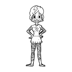 cartoon woman with heavy tattoos