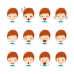Emoticon icons set of cute boy with various emotions