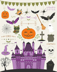 Vector Colorful Hand Sketched Doodle Halloween Icons 