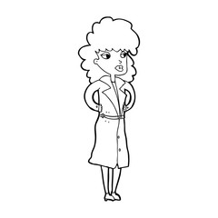 cartoon woman in trench coat