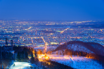 Sapporo at dusk, view from Observatory of Mt.Moiwa