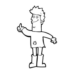 cartoon positive thinking man in rags