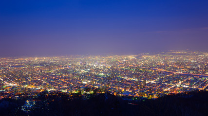 Sapporo at dusk, view from Observatory of Mt.Moiwa