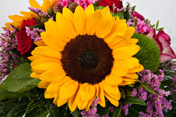 Beautiful colorful fresh sunflower in a bouquet