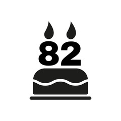 The birthday cake with candles in the form of number 82 icon. Birthday symbol. Flat