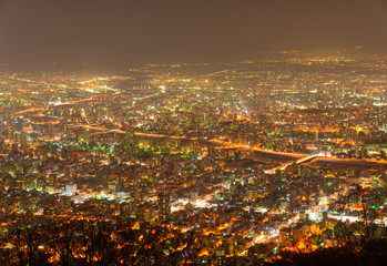 Sapporo at dusk, view from Observatory of Mt.Moiwa