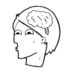 cartoon head with brain symbol