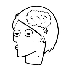cartoon head with brain symbol