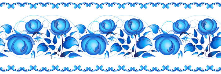 Gzhel Style Flowers. Blue. Design Element. Vector