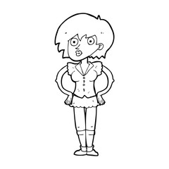 cartoon surprised woman with hands on hips