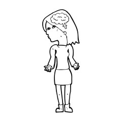 cartoon clever woman shrugging shoulders