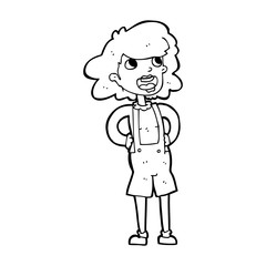 cartoon woma in dungarees