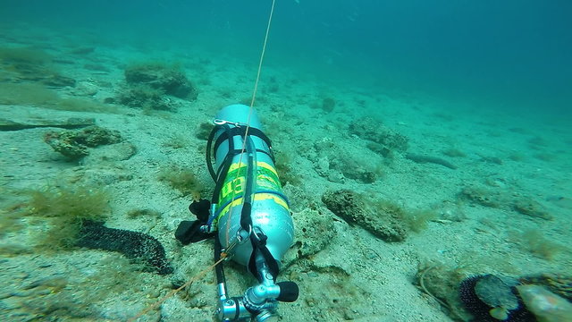  Scuba Air Tank on a Ocean Floor