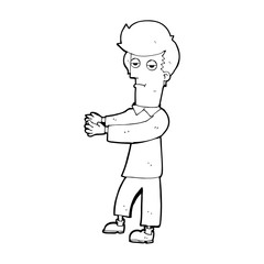 cartoon bored man showing the way