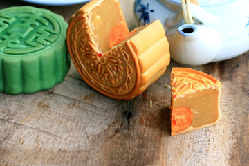 Festival moon cake and hot tea - Chinese cake
