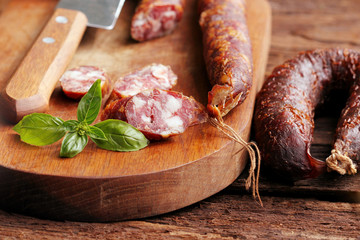sausage on cutting board