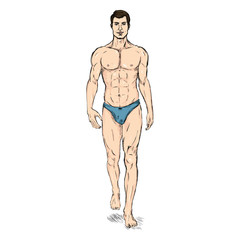 Vector Single Sketch Illustration -  Fashion Male Model in Underwear