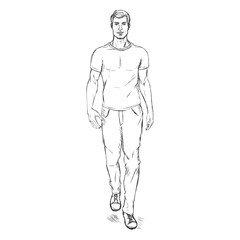 Vector  Sketch Fashion Male Model in Trousers and T-Shirt