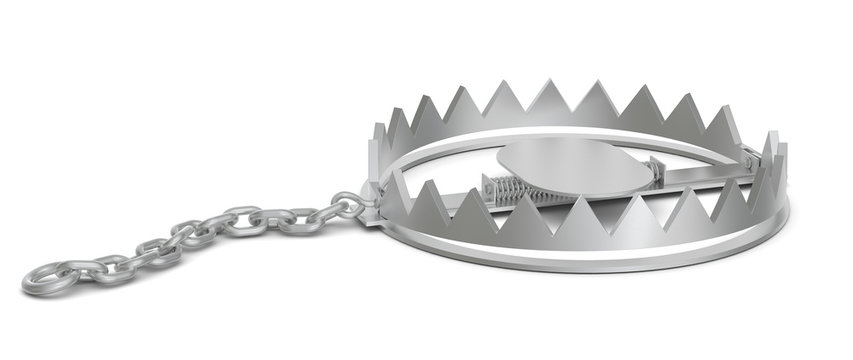 Bear trap on white, side view