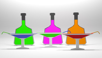 cocktail glasses with bottles