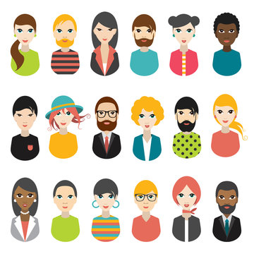 Big set of avatars profile pictures flat icons. Vector illustration.
