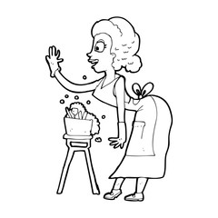 cartoon housewife washing up