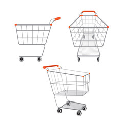 Empty shopping carts set, goods, food, beverage, beauty, lifestyle