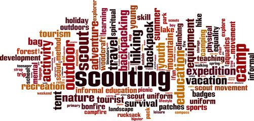 Scouting word cloud concept. Vector illustration