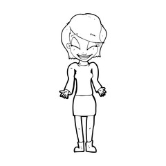 cartoon happy woman shrugging shoulders