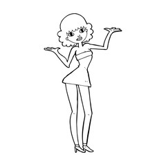 cartoon woman in cocktail dress