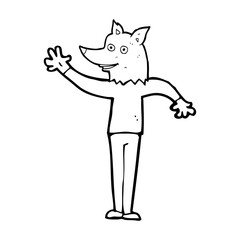 cartoon waving wolf man