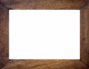 Wooden picture frame on white background