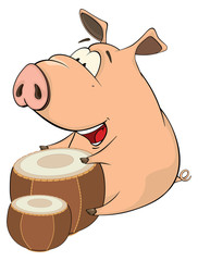 illustration of a pig-musician cartoon 