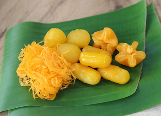 set thai sweetmeat dessert made from egg and sugar
